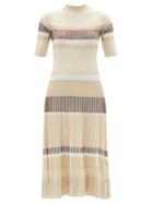 Ladies Rtw Proenza Schouler - High-neck Lurex-striped Midi Dress - Womens - Beige Multi