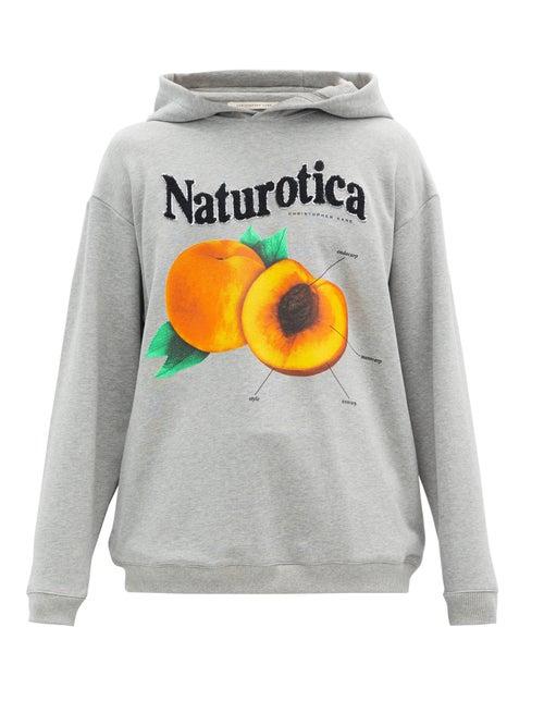 Matchesfashion.com Christopher Kane - Naturotica Peach-print Hooded Cotton Sweatshirt - Mens - Grey