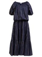 Matchesfashion.com Rhode Resort - Frida Heart Fil Coup Cotton Blend Midi Dress - Womens - Navy