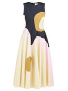 Matchesfashion.com Roksanda - Catia Abstract Panel Cotton Blend Midi Dress - Womens - Navy Multi