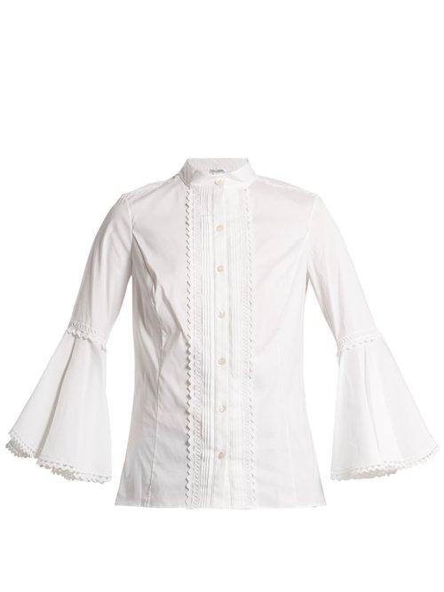 Matchesfashion.com Oscar De La Renta - Ric Rac Trimmed Cotton Blend Blouse - Womens - White