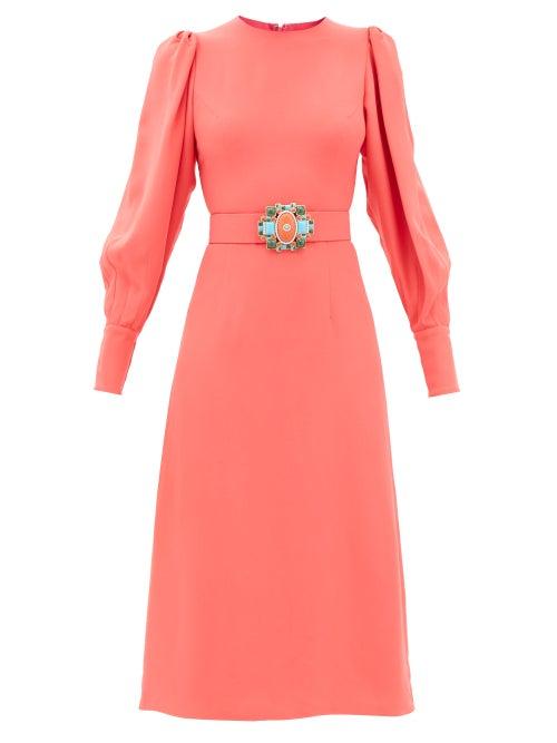 Andrew Gn - Embellished-belt Crepe Dress - Womens - Coral