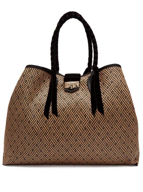 Matchesfashion.com Jimmy Choo - Marianne Geometric Raffia And Velvet Tote Bag - Womens - Black Multi