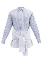 Matchesfashion.com Comme Des Garons Shirt - Deconstructed Striped Cotton Shirt - Mens - Light Blue
