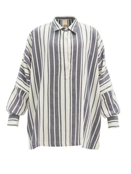 Matchesfashion.com Marrakshi Life - Striped Cotton-blend Coverup - Womens - Navy Stripe