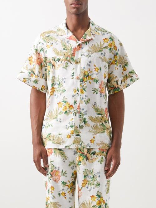 Erdem - Philip Palm-print Linen Shirt - Mens - White Multi