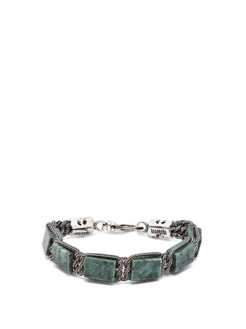 Matchesfashion.com Emanuele Bicocchi - Green Marble & Sterling Silver Bracelet - Mens - Silver Multi
