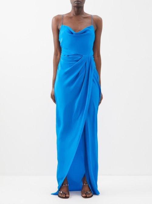 Gauge81 - Shiroi Ruched-skirt Silk Dress - Womens - Electric Blue