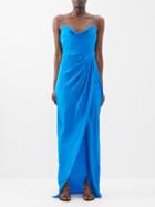 Gauge81 - Shiroi Ruched-skirt Silk Dress - Womens - Electric Blue
