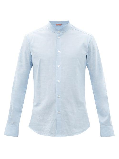 Mens Rtw Barena Venezia - Naci Stand-collar Cotton-oxford Shirt - Mens - Light Blue