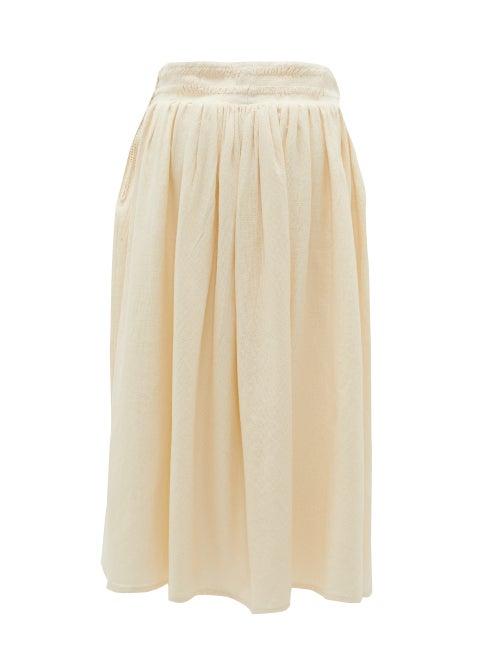 Matchesfashion.com Escvdo - Cuerda High-rise Ruched Cotton-canvas Skirt - Womens - Ivory