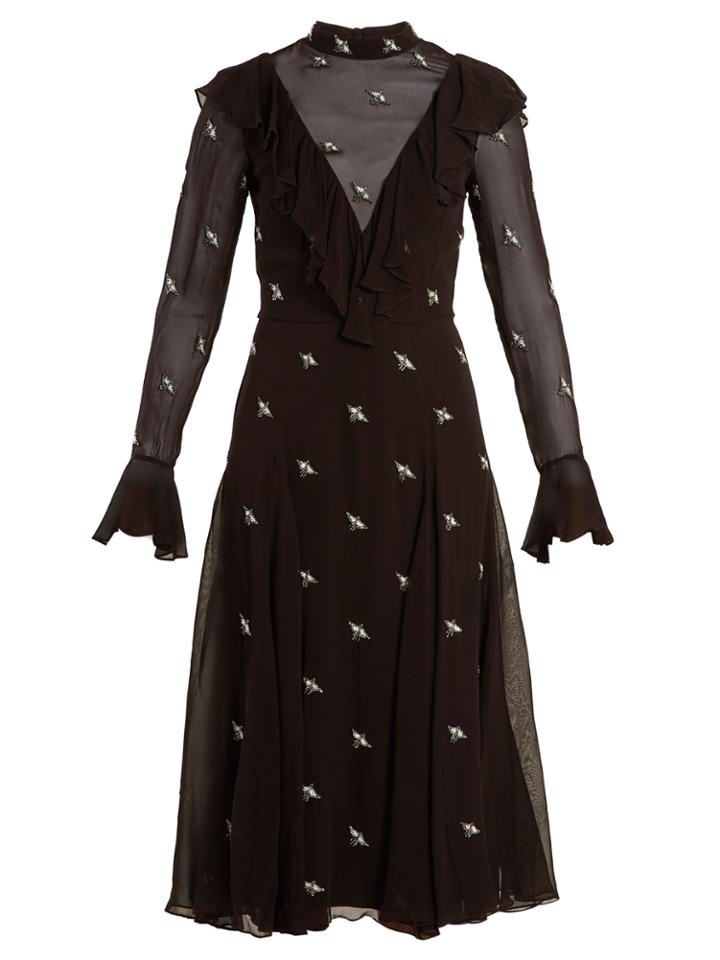 Temperley London Starling Bird-embellished Chiffon Dress