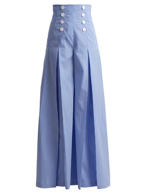 Matchesfashion.com Sara Battaglia - Wide Leg Striped Cotton Trousers - Womens - Blue White