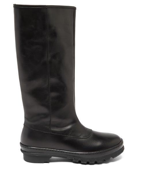 Legres - 22 Chunky-sole Leather Knee-high Boots - Womens - Black