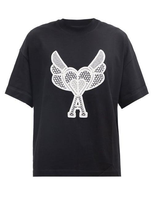 Ami - Ami De Caur-appliqu Cotton-jersey T-shirt - Mens - Black