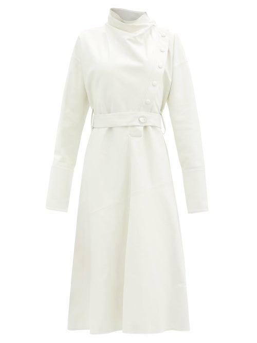 Matchesfashion.com Ellery - Vesuvio Stand-collar Supple-leather Midi Dress - Womens - Ivory