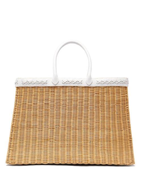 Matchesfashion.com Sparrows Weave - The Tote Large Wicker And Leather Basket Bag - Womens - White Multi