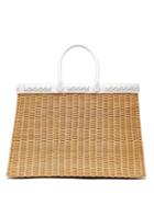 Matchesfashion.com Sparrows Weave - The Tote Large Wicker And Leather Basket Bag - Womens - White Multi
