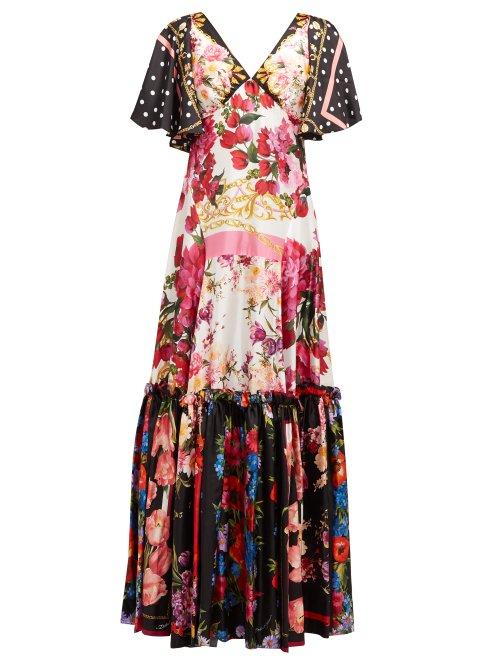 Matchesfashion.com Dolce & Gabbana - Scarf & Polka Dot Print Silk Charmeuse Gown - Womens - Multi