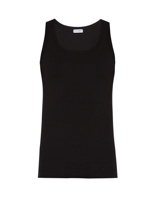 Matchesfashion.com Dolce & Gabbana - Embroidered Logo Pyjama Vest - Mens - Black