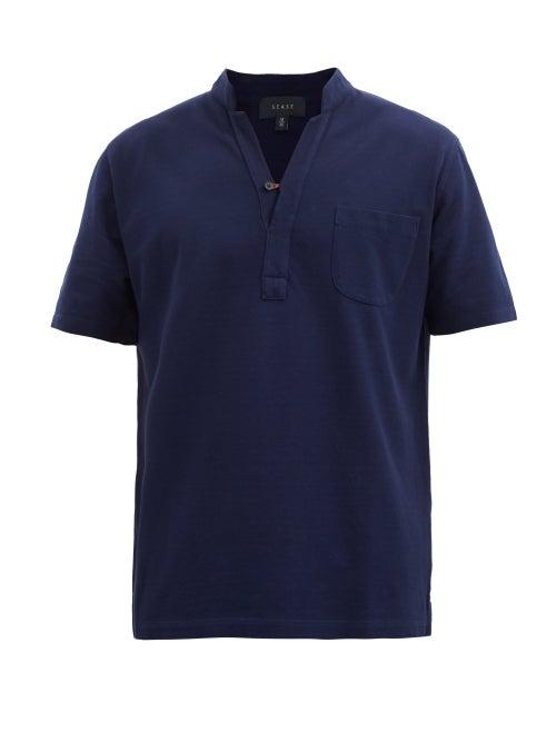 Sease - Fish Tail Cotton-piqu Henley Top - Mens - Navy