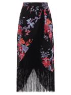 Ladies Rtw Taller Marmo - El Pareo Fringed Floral-jacquard Skirt - Womens - Black Multi
