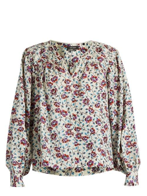 Matchesfashion.com Isabel Marant - Ryton Floral Print Silk Habotai Top - Womens - Beige Print