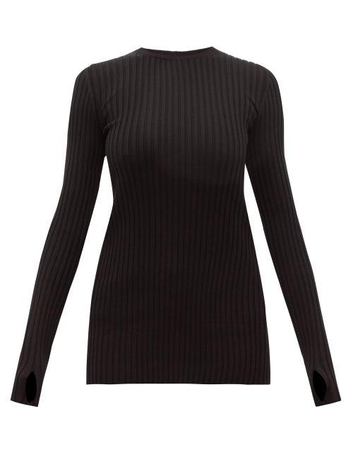 Matchesfashion.com Paco Rabanne - Long Sleeved Ribbed Cotton Blend Top - Womens - Black