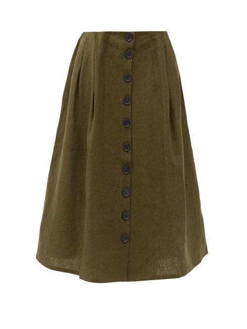 Matchesfashion.com Art School - Nurse Pleated Linen Skirt - Womens - Khaki