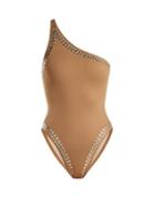 Matchesfashion.com Norma Kamali - Mio Studded One Shoulder Swimsuit - Womens - Tan