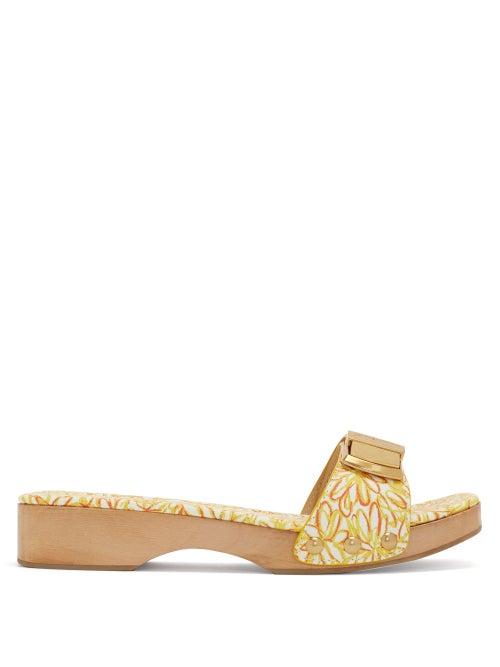 Matchesfashion.com Jacquemus - Tatanes Wooden-sole Floral-print Leather Slides - Womens - Orange White