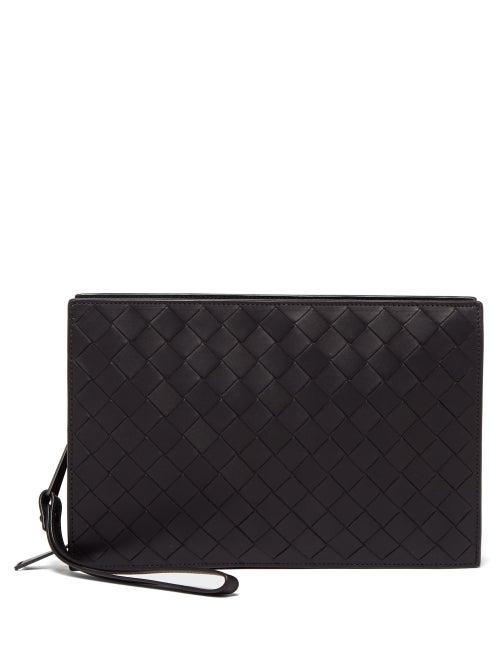 Matchesfashion.com Bottega Veneta - Double-zip Intrecciato-leather Pouch - Mens - Black
