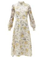 Matchesfashion.com Goat - Juniper Floral-print Cotton-blend Midi Dress - Womens - Light Yellow