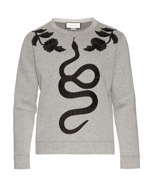 Gucci Snake-appliqu Cotton-jersey Sweatshirt