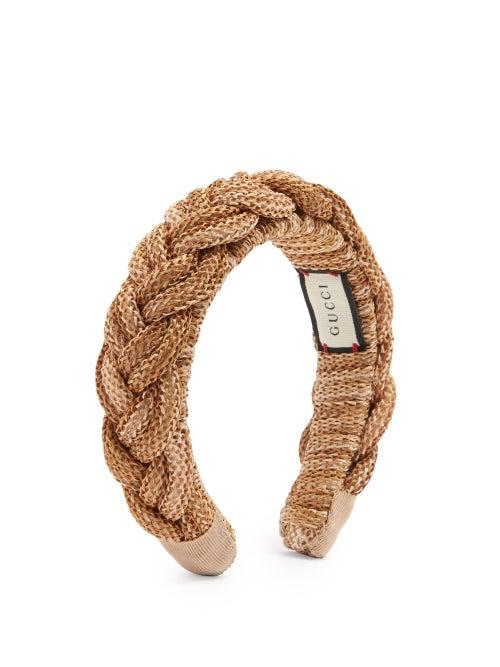Matchesfashion.com Gucci - Braided Straw-effect Headband - Womens - Light Brown