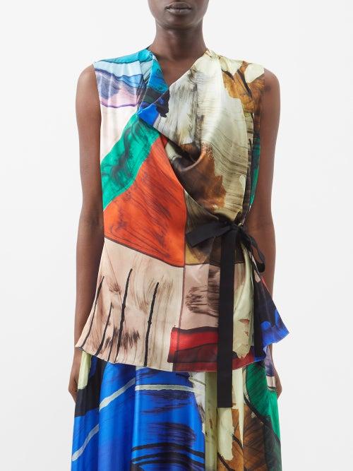 Roksanda - Stained-glass Tie-front Silk-satin Top - Womens - Multi
