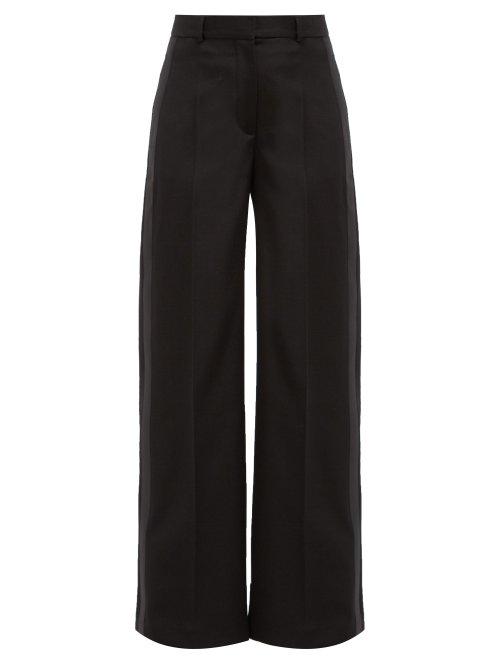 Matchesfashion.com Burberry - Stonewood Wide Leg Tuxedo Wool Trousers - Womens - Black