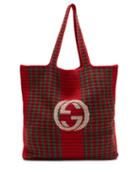 Matchesfashion.com Gucci - Cabbage-embroidered Wool-tartan Tote Bag - Mens - Red Multi
