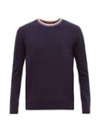 Matchesfashion.com Altea - Striped Neck Wool Blend Sweater - Mens - Navy