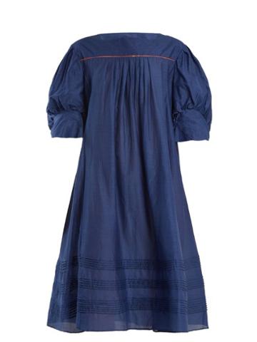 Matchesfashion.com Thierry Colson - Jours De Venise Puff Sleeve Dress - Womens - Navy