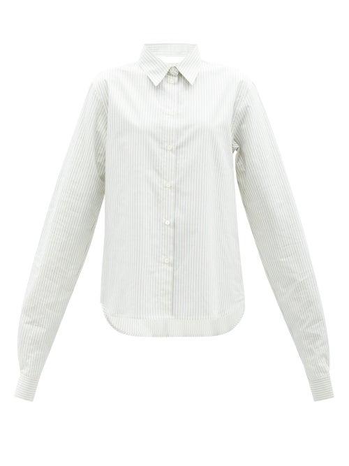 Mm6 Maison Margiela - Convertible Striped Cotton-poplin Shirt - Womens - White Blue