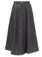 Matchesfashion.com Loewe - Pleated-back Cotton-denim Skirt - Womens - Denim