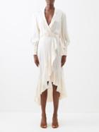 Zimmermann - Ruffled Asymmetric Silk-satin Wrap Dress - Womens - Off White