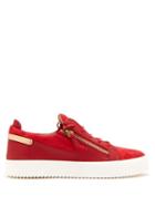 Matchesfashion.com Giuseppe Zanotti - Frankie Leather And Suede Low Top Trainers - Mens - Red