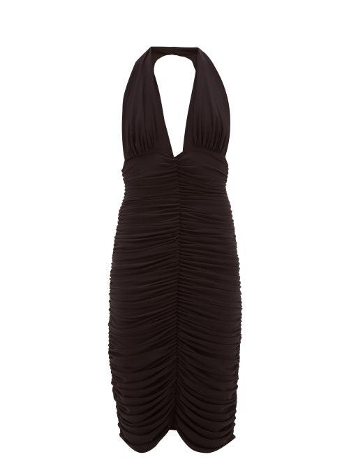Matchesfashion.com Norma Kamali - Halterneck Ruched Stretch-jersey Dress - Womens - Black