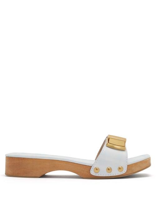 Matchesfashion.com Jacquemus - Tatanes Wooden-sole Leather Slides - Womens - Blue White