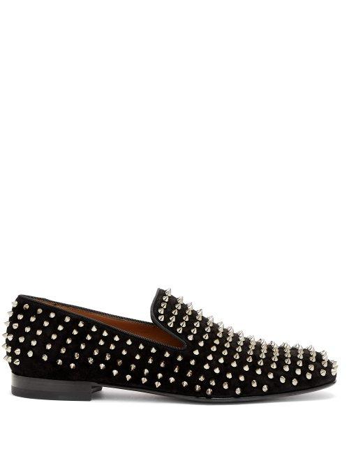 Matchesfashion.com Christian Louboutin - Rollerboy Velvet Studded Loafers - Mens - Black