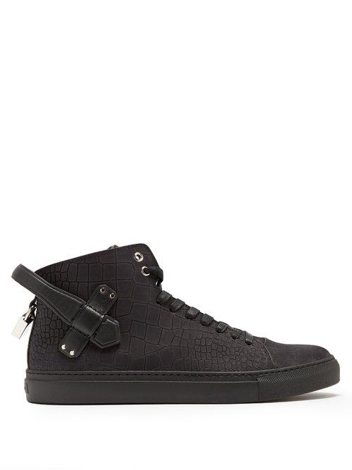 Matchesfashion.com Buscemi - 100mm Clean Crocodile Effect Nubuck Trainers - Mens - Black
