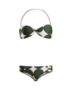 Matchesfashion.com Adriana Degreas - Spot Print Bandeau Bikini - Womens - Green Multi