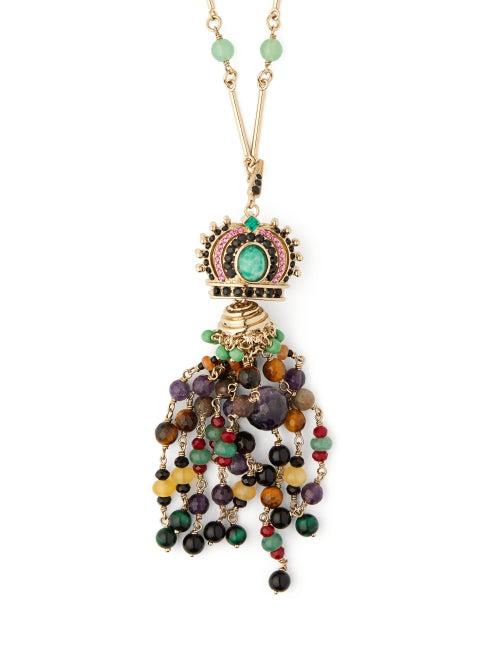 Matchesfashion.com Etro - Crown Beaded Tassel Pendant Necklace - Womens - Green